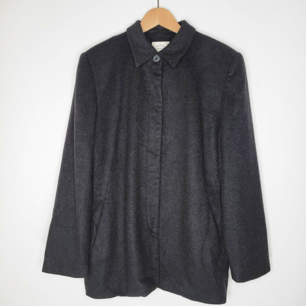 Vintage Dark Gray Cashmere Blend Car Coat Size 14 Collar Academia Classic